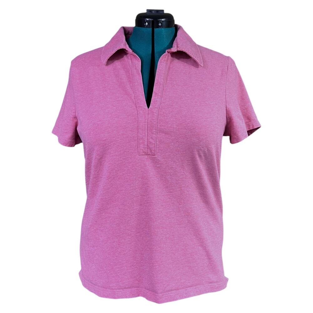 Venezia Lane Bryant Short Sleeve Collared V-Neck Top Plus Size 14/16 Solid Pink